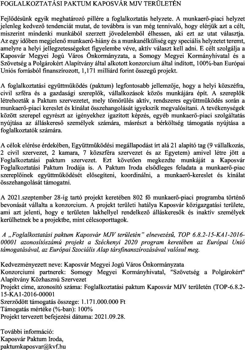 kaposvári munkaügyi központ képzései